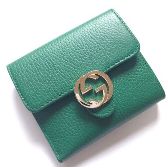 NEW Gucci Emerald Dollar Calf Leather Interlocking Wallet - Picture 1 of 6